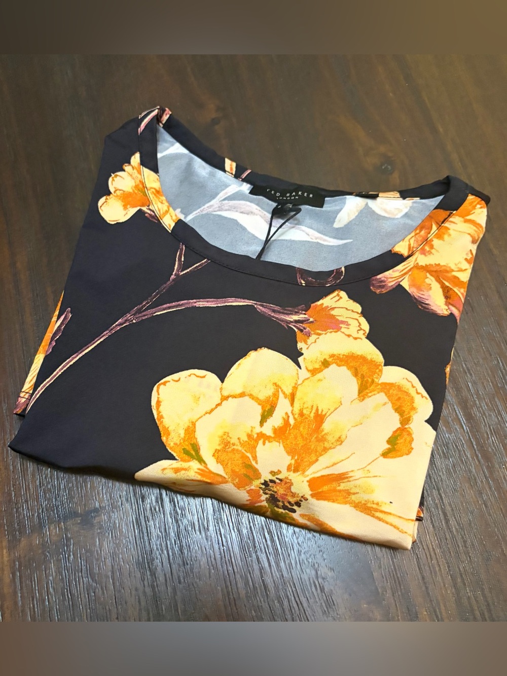 Ted Baker Tarissa Tee Floral Jersey Knit Top Black Gold - Picture 10 of 10
